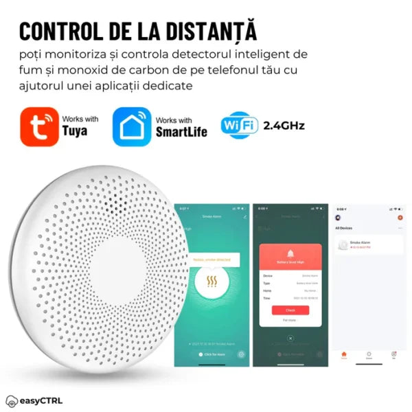 Détecteur intelligent de fumée et de monoxyde de carbone 2 en 1, WiFI, application