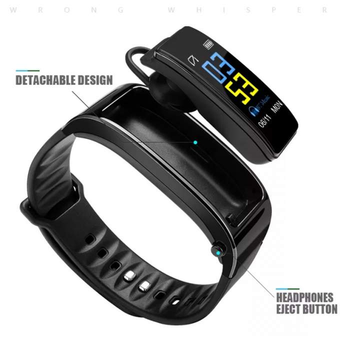 Bracelet intelligent 2 en 1 avec écouteurs Bluetooth